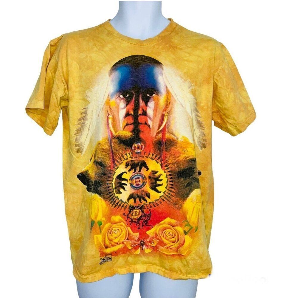 Vintage 2001 The Mountain Native American Bear T-Shirt Mens M Yellow